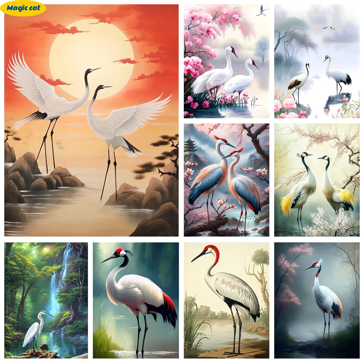 

Red-crowned Crane Diamond Art Painting Japanese Crane Diy Diamond Embroidery Cross Stitch Mosaic Mural Landscape Home Wall Decor