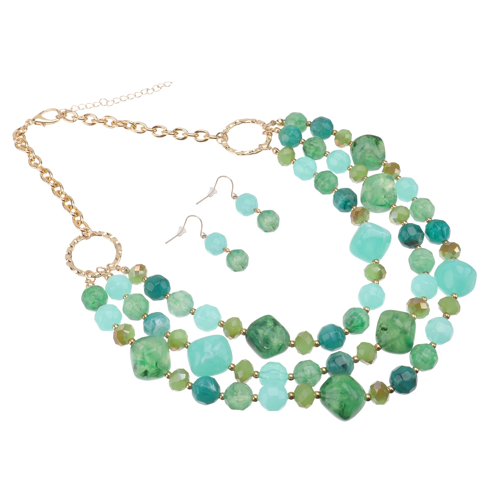 

1Set Multi Layer Resin Necklace Earrings Set Stylish Green Lightweight Danglers Creative Women Accessories Chic Neck Chain