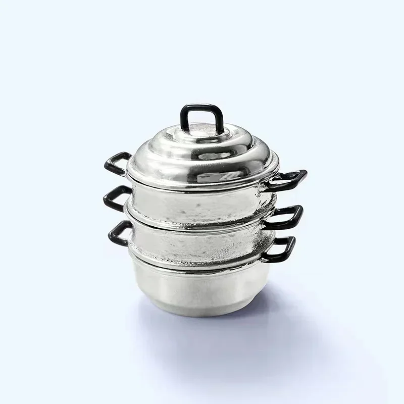 Doll House Accessories: Miniature Food Play Kitchenware Kitchenware Model Toys Mini Three-Layer Steamer Steamer