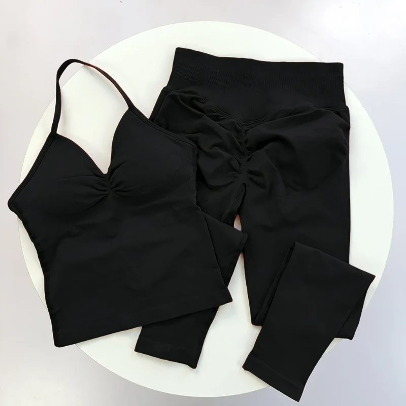 Yoga Fitness Set for Women, Sexy Halter Neck Quick-Dry Sports Vest, High-Waisted Butt-Lifting Running Training Leggings