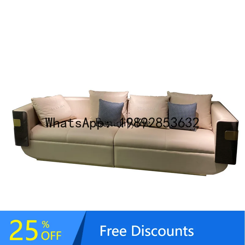 

FF Italian Style Light Luxury Genuine Leather Sofa Set Villa Living Room Combination Furniture Postmodern Hong Kong Style