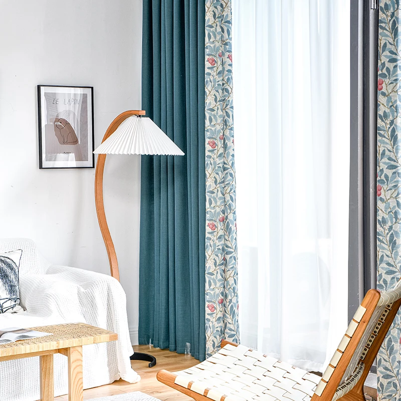 Babyberry Blue Floral Curtains for Nursery Living Room American Country Style Pastoral Retro Window Ready Made Custom Drapes