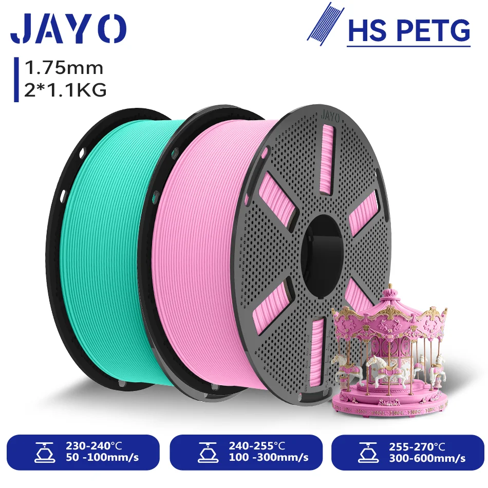 JAYO 2 Rollen Hochgeschwindigkeits-Matt-PETG 3D-Drucker-Filament, Hochfließend 50-600mm/s, Matt-Effekt PETG 3D-Druckmaterial für 3D-Drucker & -Stifte