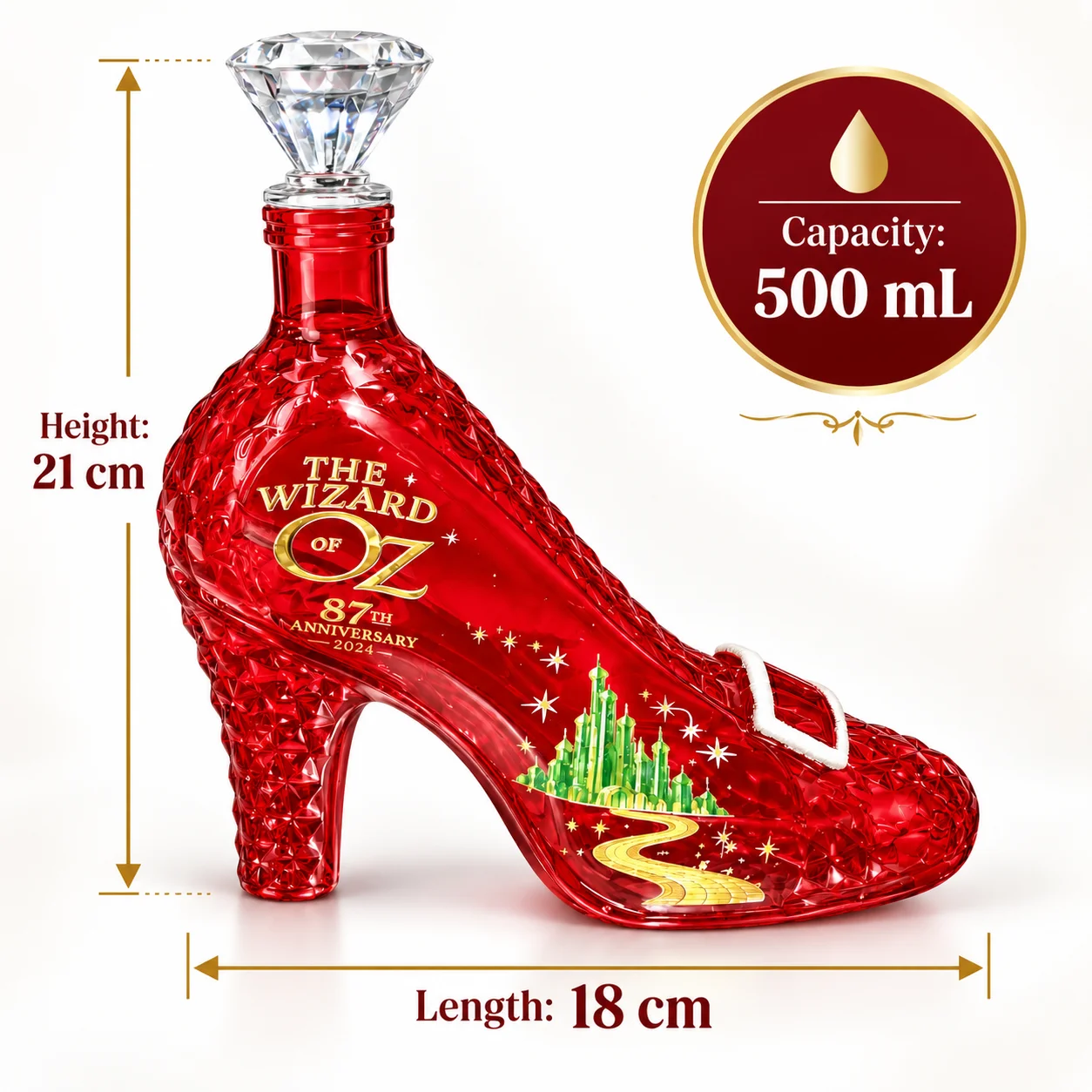 The Wizard of Oz Ruby Slipper Shaped Decanter 87th Anniversary Red High Heel Glass Wine Bottle Home Bar Decor Ornament