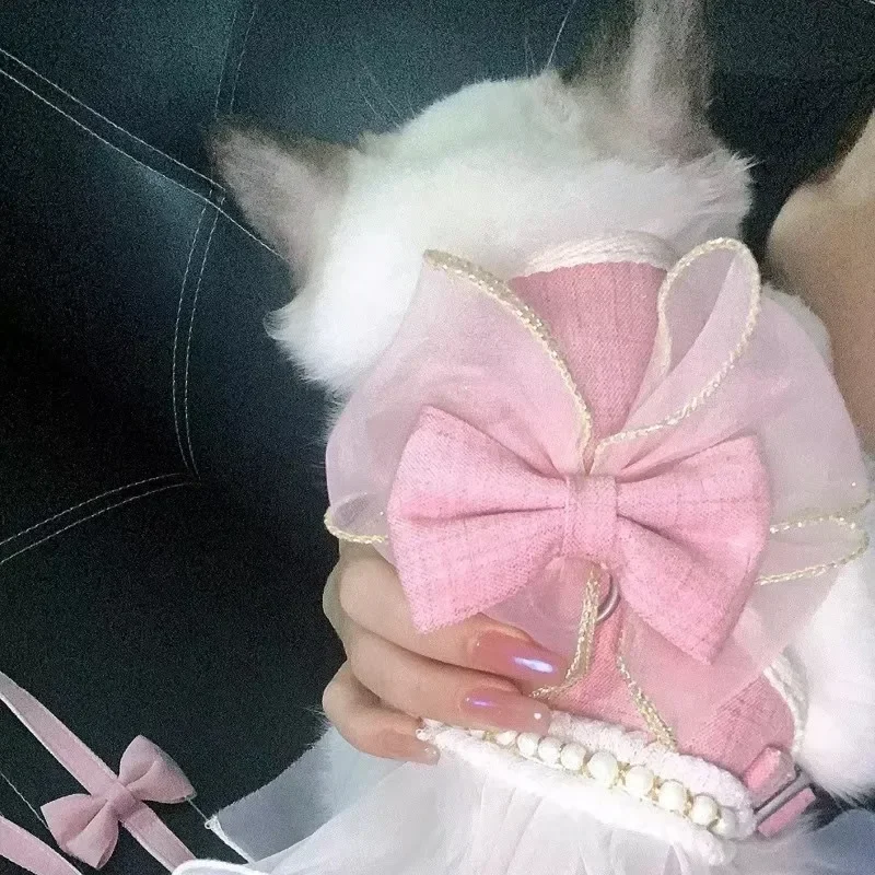 

Cute Bowknot Cat Harness Leash Princess Cat Dress Costumes Nylon Kittten Dress Puppy Harness for Chihuahua Teddy Cats Clothes