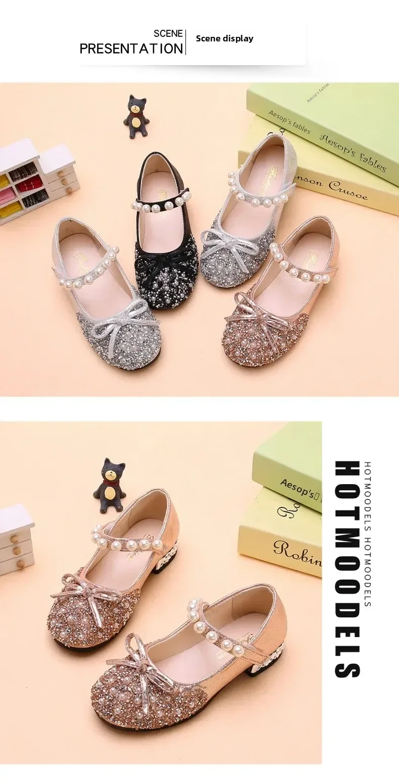 2026 Neue Sommer-Mädchenschuhe Perlenbesetzte Ballerinas Prinzessinnen-Schuhe Baby-Tanzschuhe Kinder-Sandalen Hochzeitsschuhe Gold – Detail 10