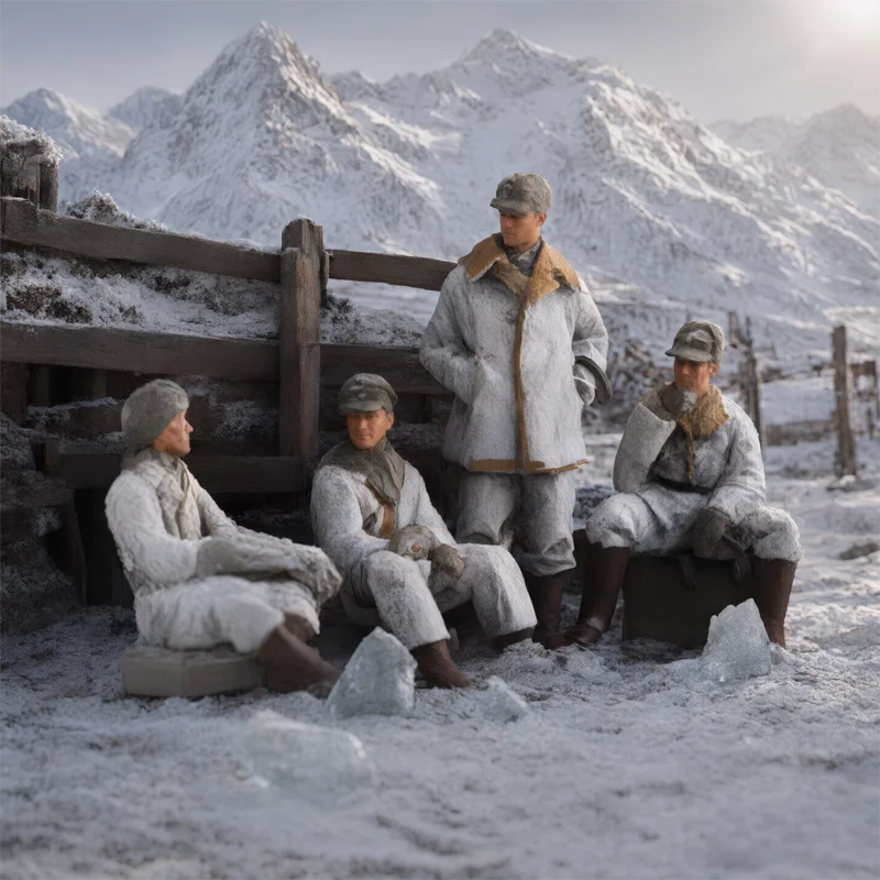 New 1/72 Resting Soldiers 4-Person Miniature Doll Model DIY Hand Painted Military Truck Scene Matching Ornament Toys Collectible