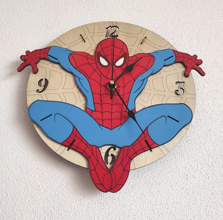 New Marvel Spiderman Wall Clock Creative Wooden Peter Parker Spider Man Hanging Clock 30cm Super Hero Boys Bedroom Wall Decor