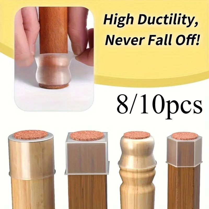 8/16pcs Clear Round Chair Leg Floor Protectors - Non-Slip Felt Furniture Pads,Table Feet Covers, Prevent Scratches & Noise