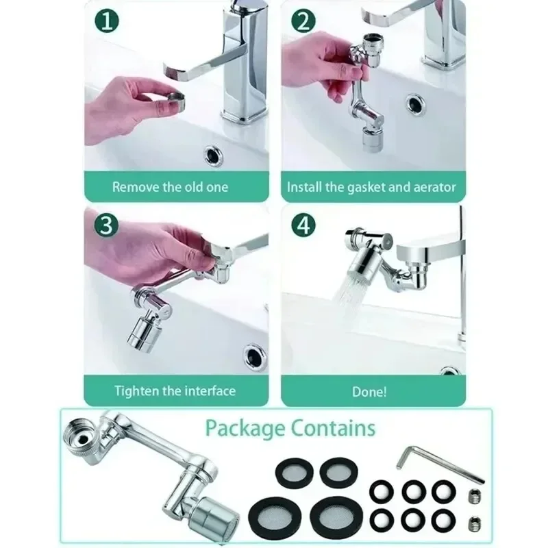 1080° Rotation Universal Faucet Extender Sprayer Head Kitchen Mechanical Arm Faucet Converter Extension Mixer Aerator Bubbler