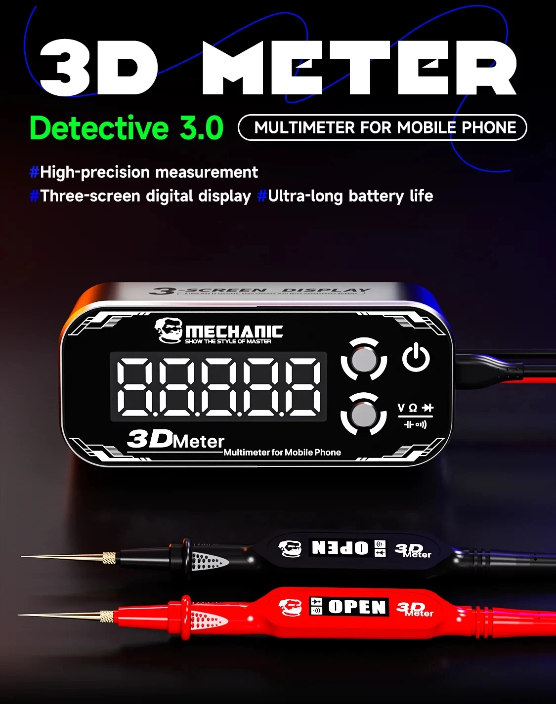 MECHANIC Detective 3.0 Professional Multimeter with 3D Triple Display High Precision Digital Tester for Mobile Phone & PCB