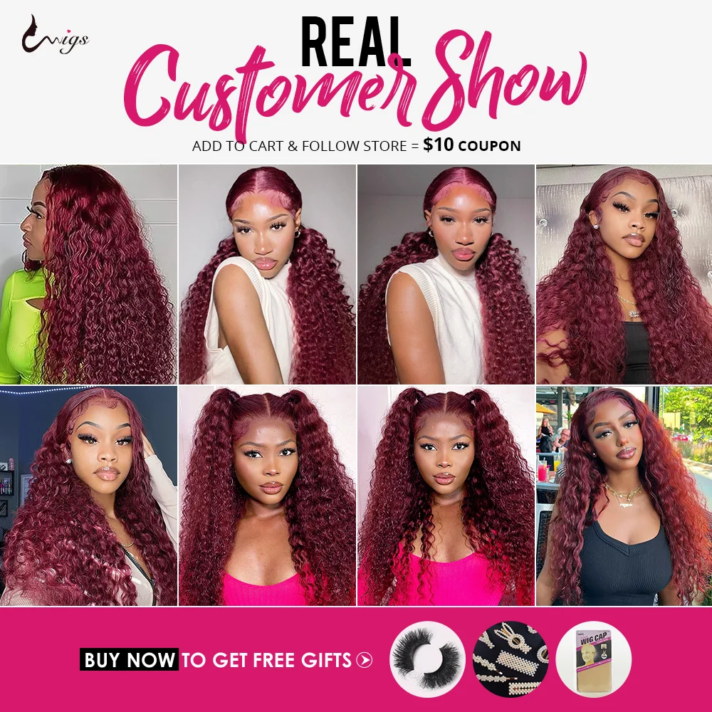 Uwigs 99J Burgundy Human Hair Bundles Brazilian Deep Wave Bundles 1/3/4 PCS Colored Red Human Hair Bundle Deals Hair Extensions