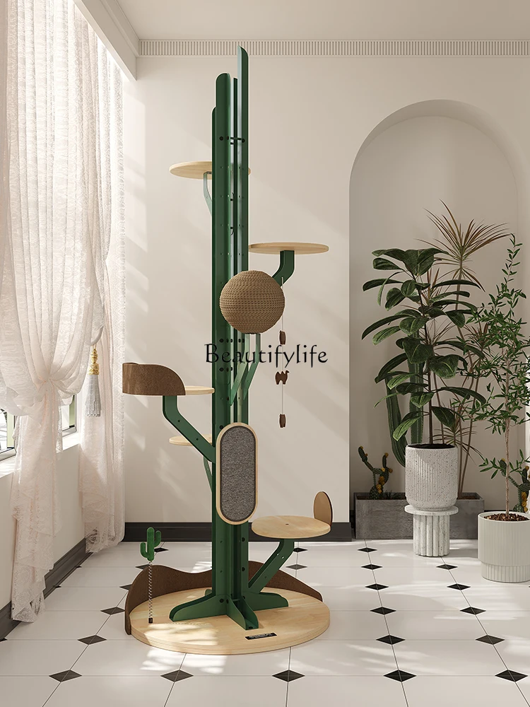 Cactus Large Cat Climbing Frame Household Cat Tree Integrated Solid Wood Minimalistic Cat Climber