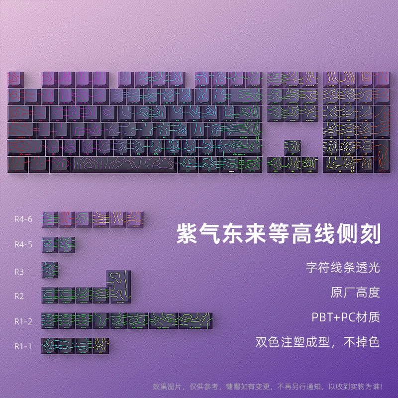 

Клавиши Purple Aura Come from the East Contour Line 4.0, оригинальная высота 130 мм, полный набор маленьких светящихся клавиш с эффектом трещин.
