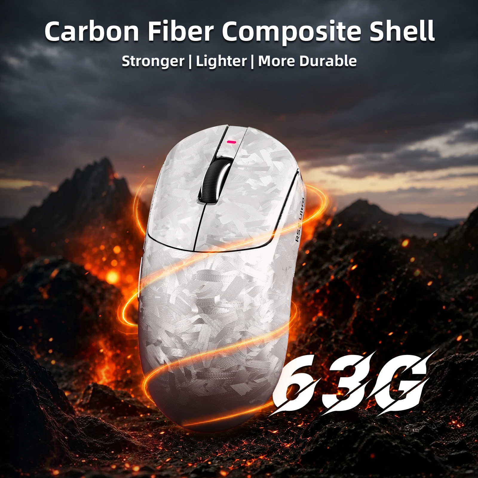 ATTACK SHARK RS3Ultra Tri-Mode Gaming Mouse, Carbon Fiber Lightweight, PAW3955MAX Sensor, Dual 8K Polling Rate,Adjustable LOD