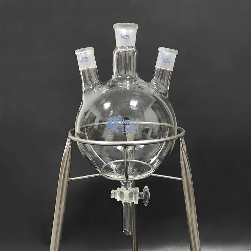 Three-necked round bottom flask oblique shape 50mL-1000mL-5000mL,Joint 24/29,With three necks standard ground mouth,Glass switch