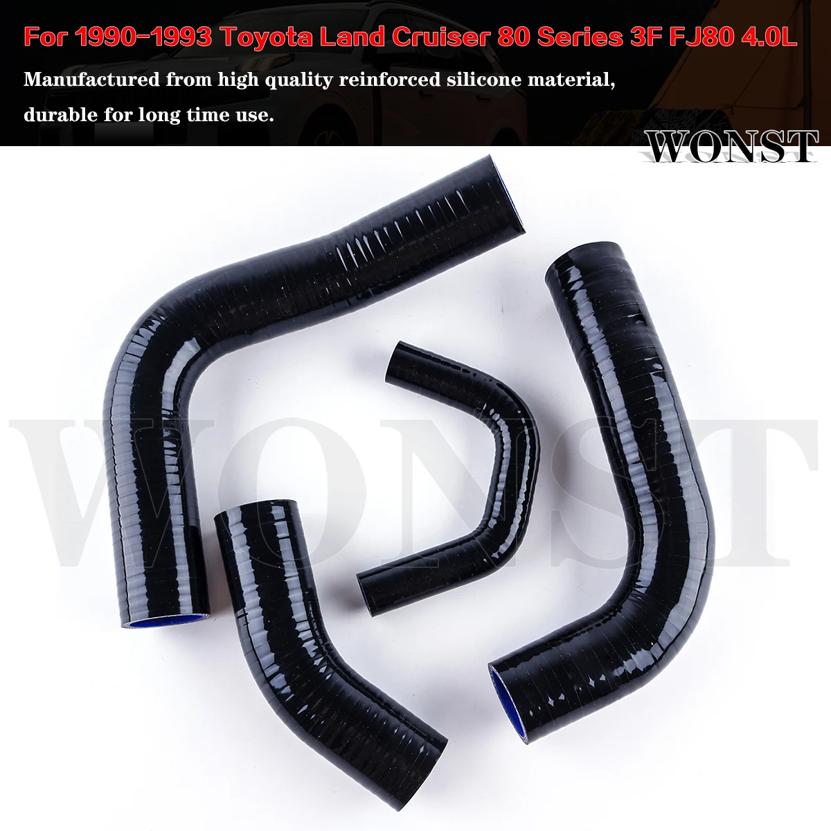 4Pcs Silicone Radiator Coolant Hoses Tubes Kit For 1990-1993 Toyota Land Cruiser 80 Series 3F-E FJ80 4.0L view 3