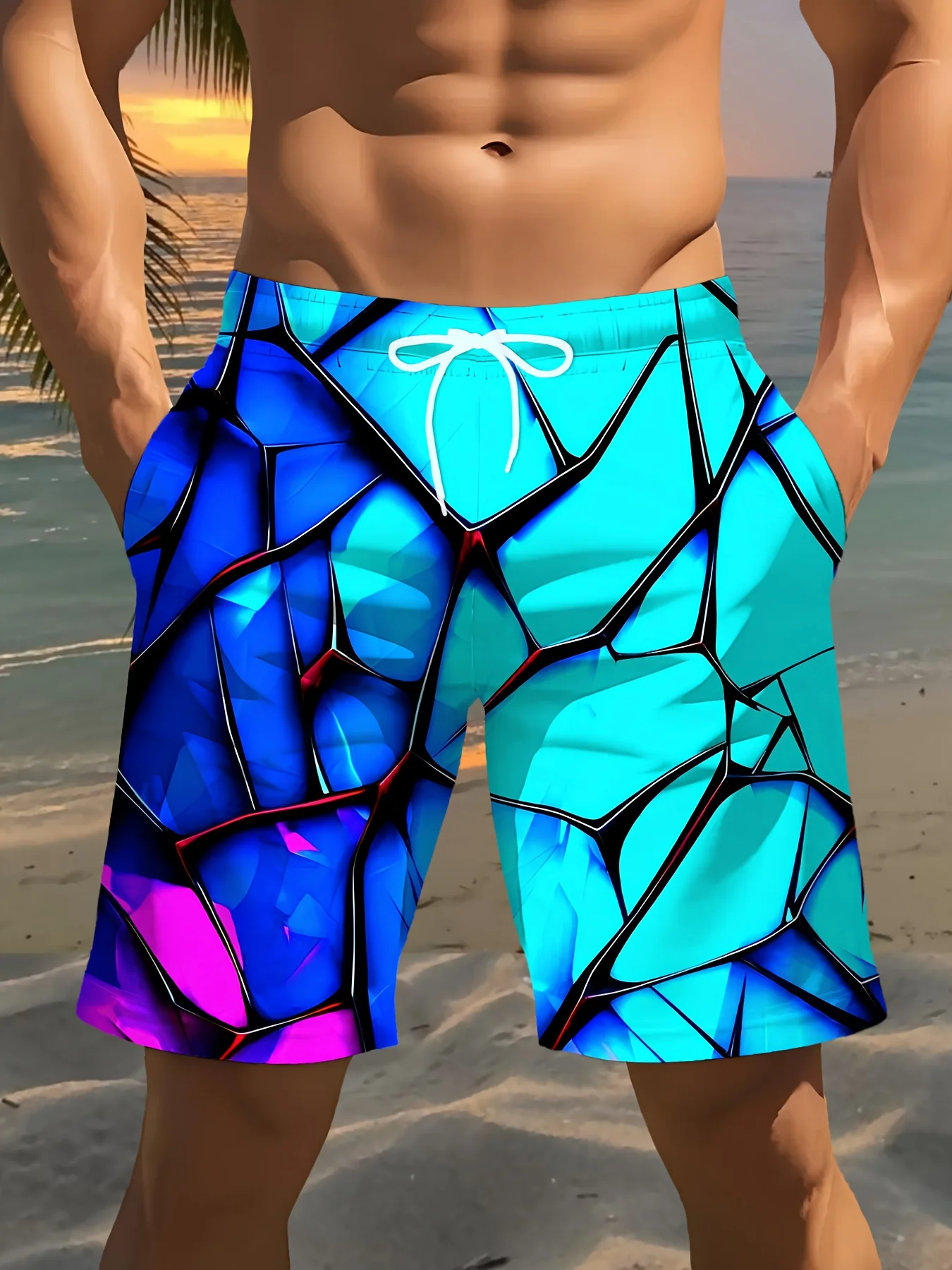 

3D Color Splashed Ink Printed Men's Swimming Trunks, Quick Drying Beach Pants, Casual and Fashionable Streetwear Swimsuits