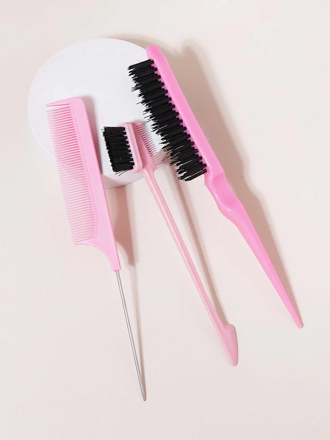 3Pieces Hair Styling Comb Set Teasing Hair Brush Rat Tail Comb Edge Brush for Edge Back Brushing Combing Slicking Hair