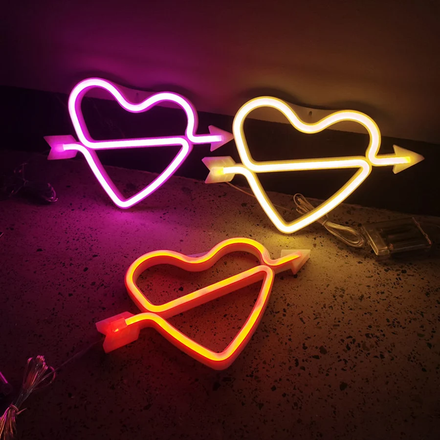 Hello Heart Love Neon Light Sign LED Modeling Night Lamp Wall Store Room Decoration edding Window Shop USB & Battery Powered