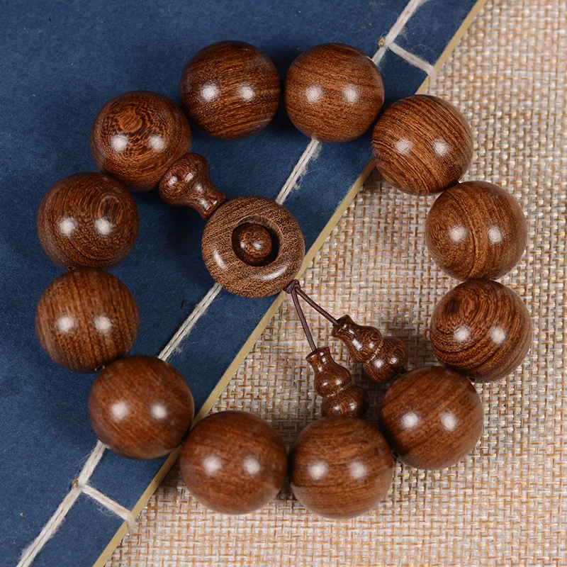 Authentic old- golden sandalwood Buddhist prayer bracelet, ethnic style cultural accessory, wooden , loose beads