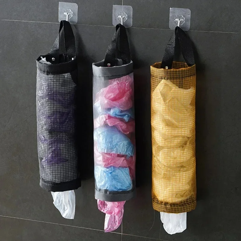1/2/3/4Pcs Wall-Mounted Bag Dispenser- Kitchen Organizer Nylon Storage Pouch With Metal Grommets For Pantry/Laundry