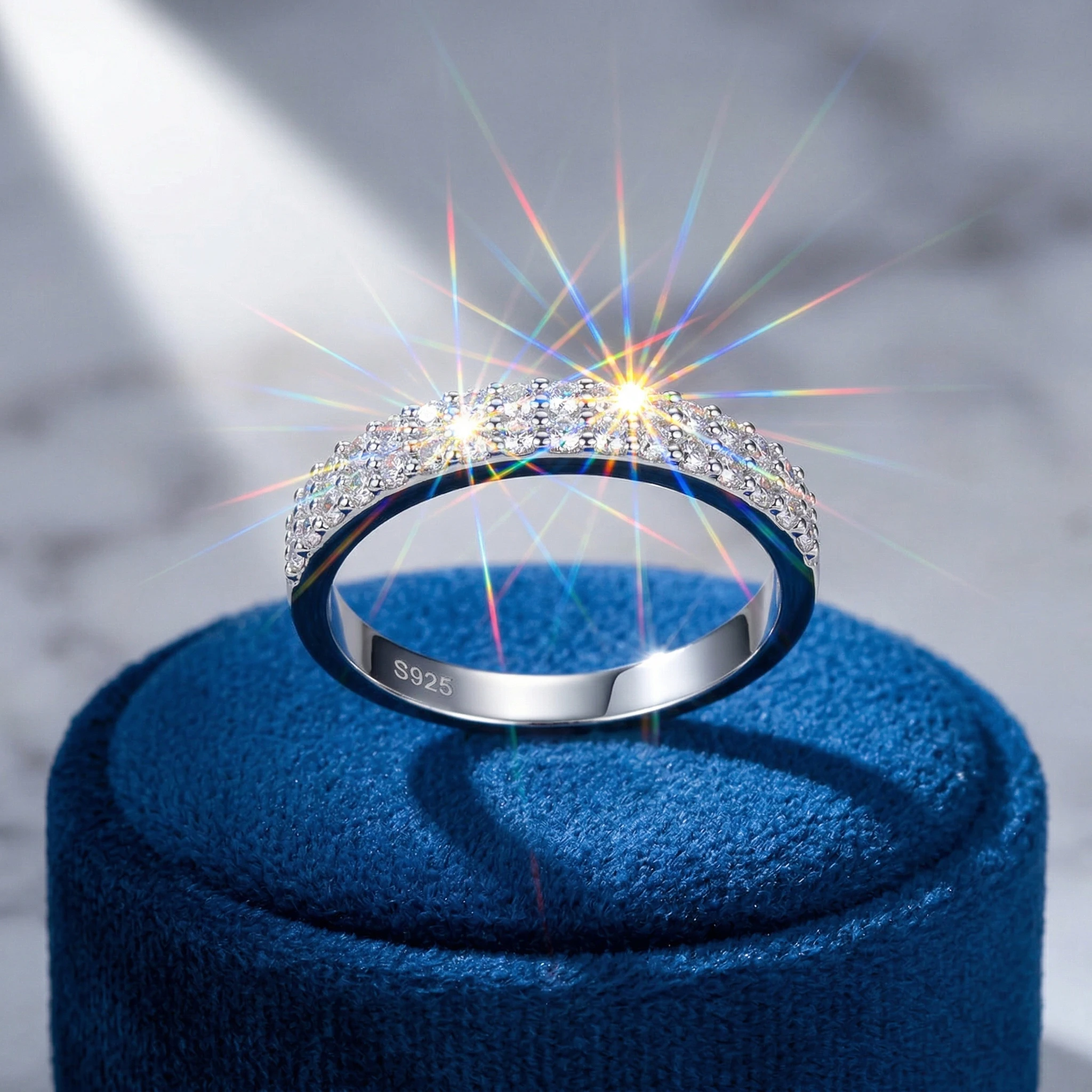 Moissanite Ring, 925 Sterling Silver, D Color VVS1, Full Pave, Daily Stackable, Unisex, Pass Diamond Tester