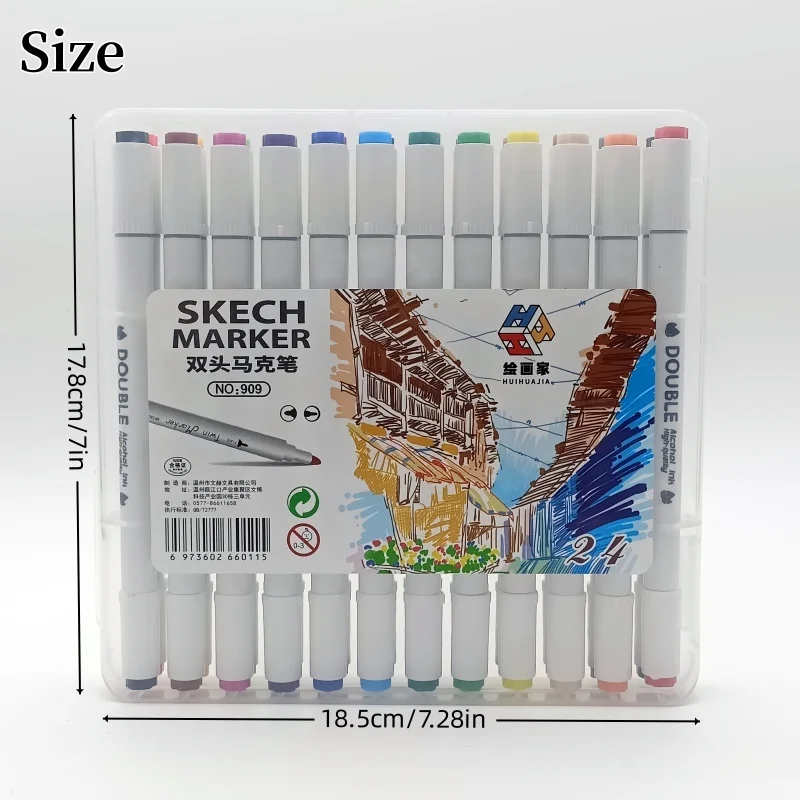 12 สี/18 สี/24 สี/36 สี double head box marker ภาพวาดการ์ตูนชุดปากกาสีน้ํา