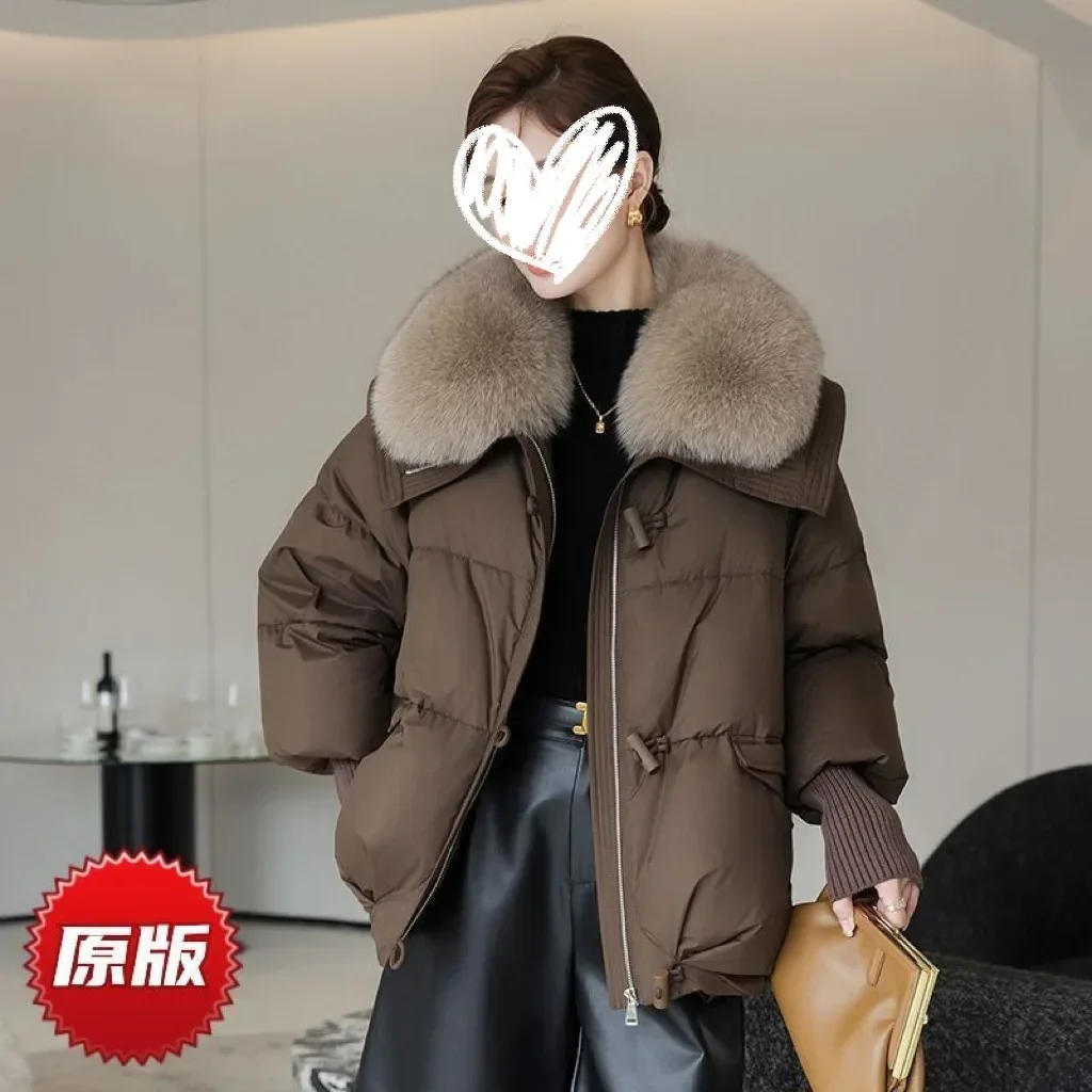 2024 New Winter Warm Goose Down Jackets Natural Real Fox Fur Collar Puffer Jackets Women Thick Female Streetwear Coats