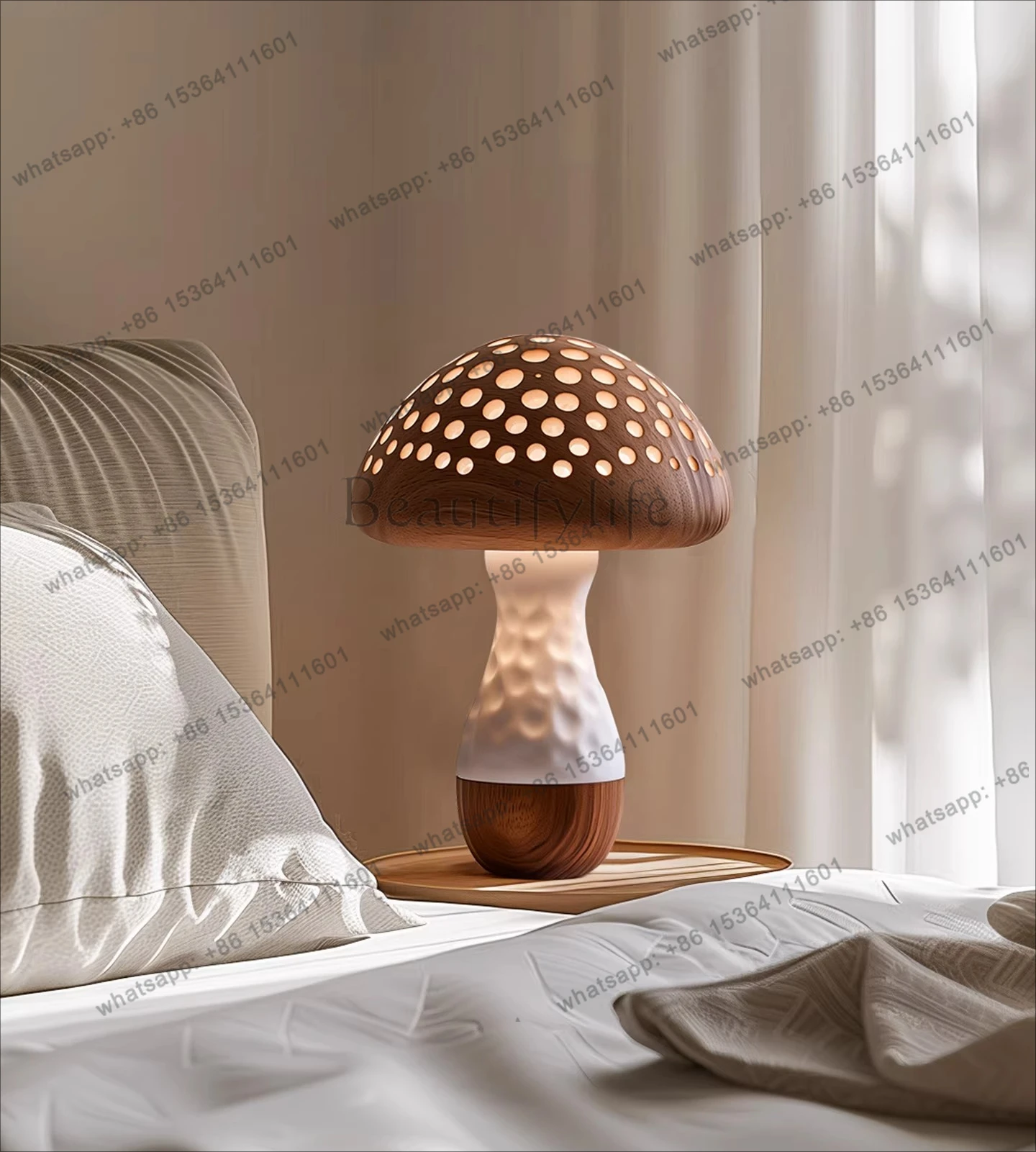 Designer modern art creative solid wood mushroom living room decoration bedroom bedside atmosphere ornament