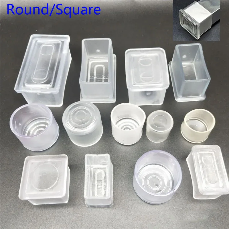 PVC Transparent Round Square Pipe Sleeve End Caps Non Slip Chair Leg Foot Dust Cover Floor Protector Pad Furniture Accessories