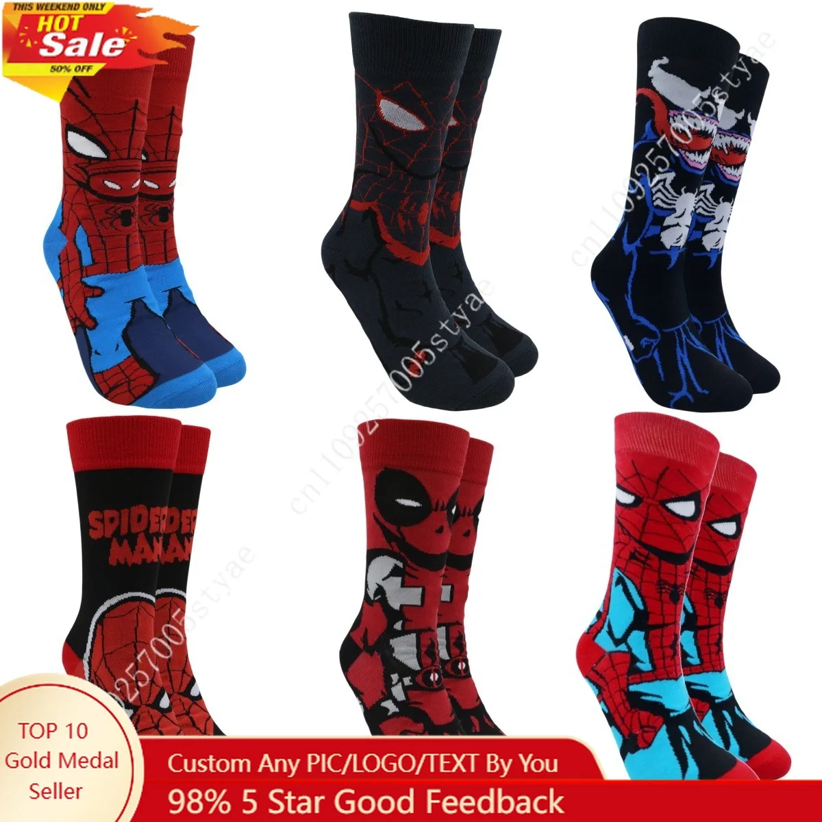 

Marvel Comfortable Men's Superhero Spider-man Socks Soft Breathable Hulk Calf Socks Elastic Moisture Wicking Cosplay Sock