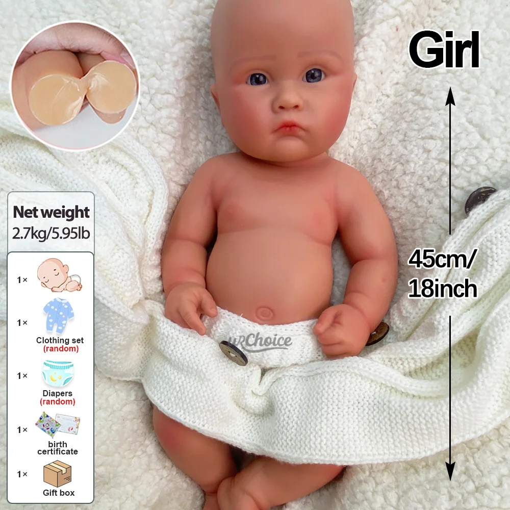 ตุ๊กตาซิลิโคนเด็กแรกเกิดขนาด 18 นิ้ว ตุ๊กตา Reborn น้ำหนักเท่าเด็กจริง ทำมือ ทาสีเหมือนจริง ปากเปิด ตุ๊กตาเด็กผู้หญิง ของสะสม DIY สำหรับศิลปิน Reborn