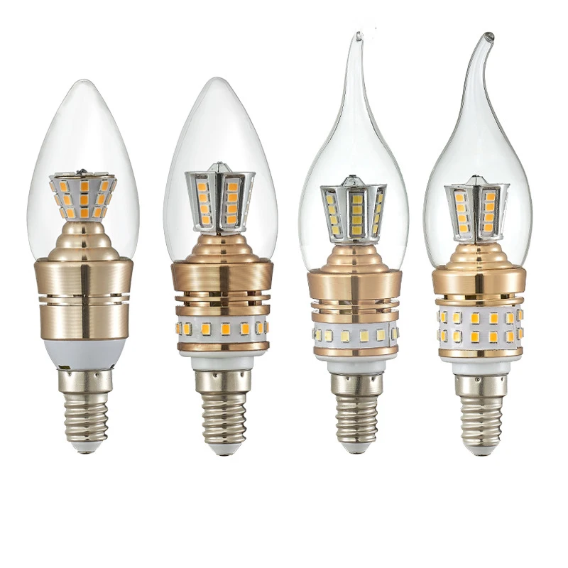 

LED Bulb Candle E14 5W 8W 10W Golden Aluminum light AC 200V-240V Lamp Cool Warm White Lampada Bombillas Lumiere Luxury Lamp