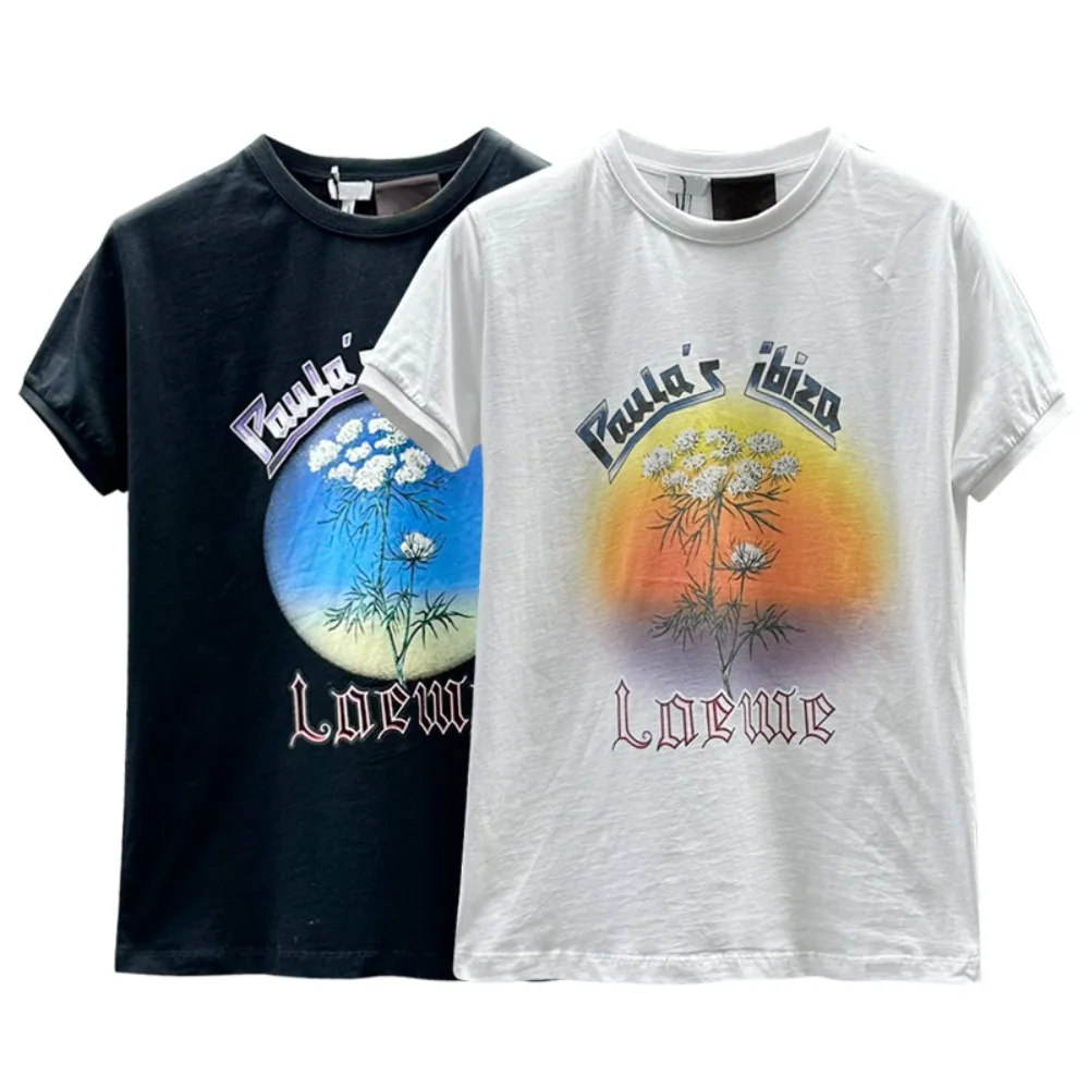 

Stylish Korean top Comfortable 100% cotton printed T-shirt White fennel floral monogrammed printed short sleeve T-shirt