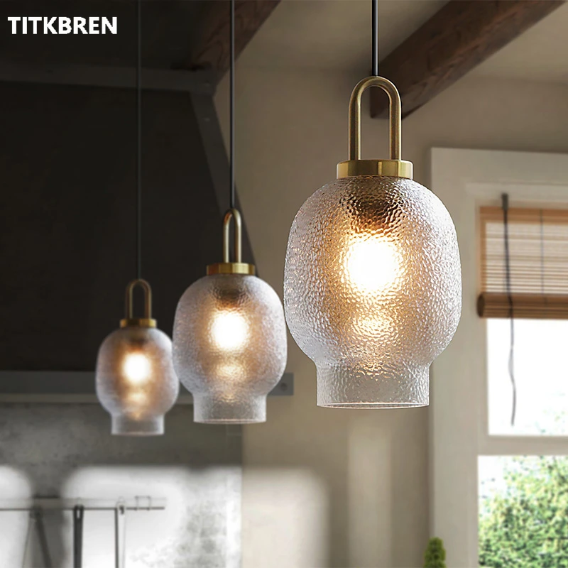 Simple Design Handblown Crater Pattern Glass Small Pendant Light Table Bar Restaurant Lamp Staircase Dining Room Hanging Fixture
