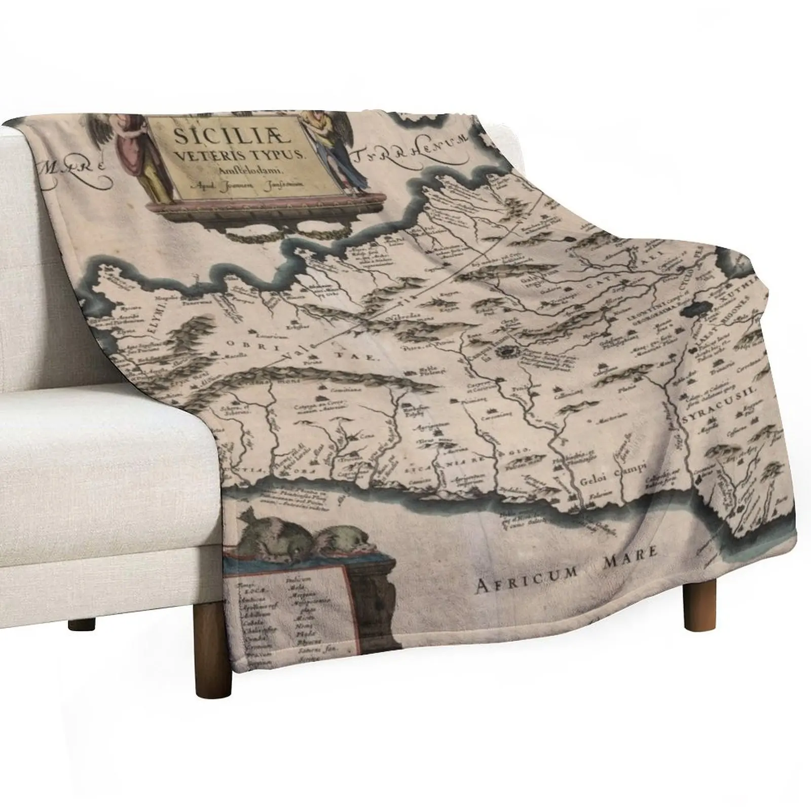 

Vintage Map of Sicily Italy (1619) Throw Blanket Soft Big Decorative Sofas Blankets