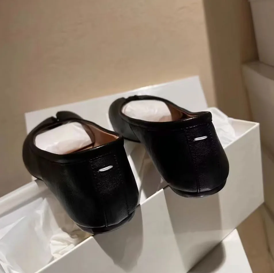 Echte Leder Tabi-Toe Ballerinas für Damen mit chinesischem Knoten, weiche Slip-On-Flachschuhe zum Gehen – Detail 34