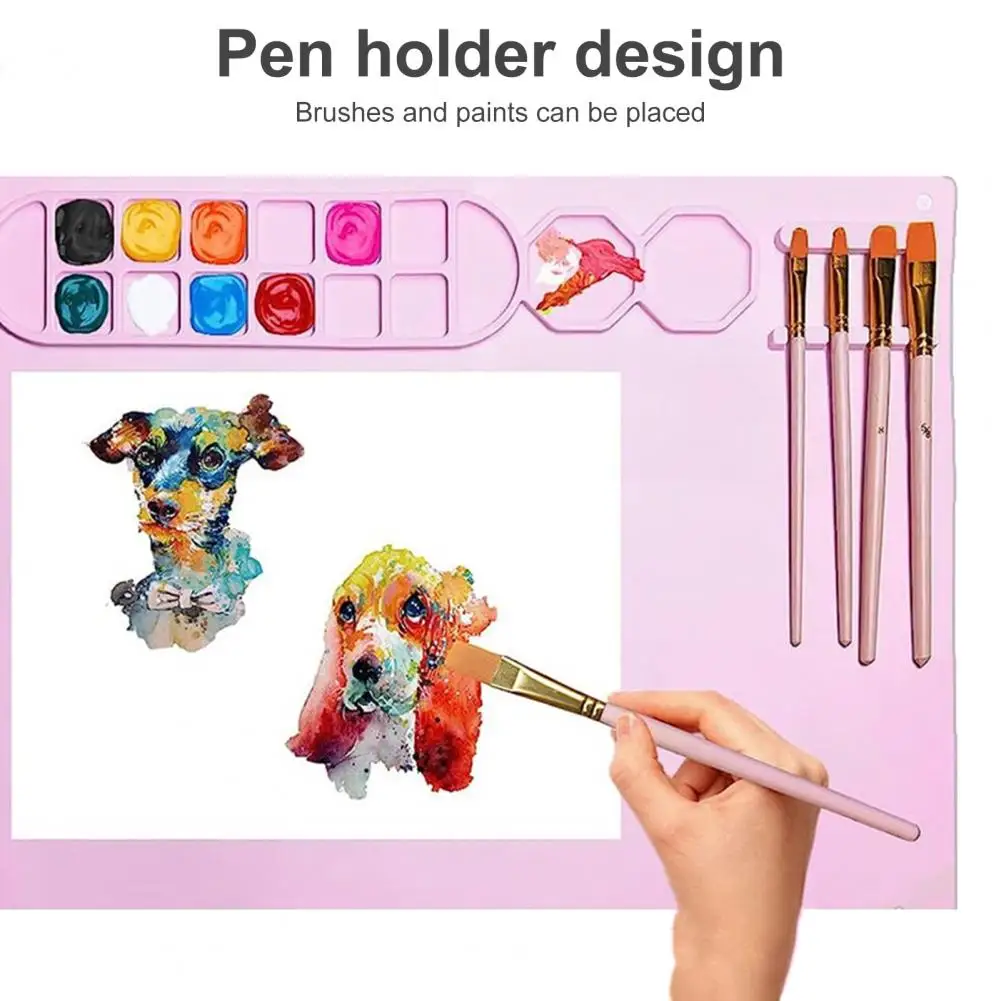 Non-stick Silicone Art Mat Food Grade Silicone Painting Mat with Cup Non-stick Art Mat Brush Cleaner Silicone Craft for Diy Clay