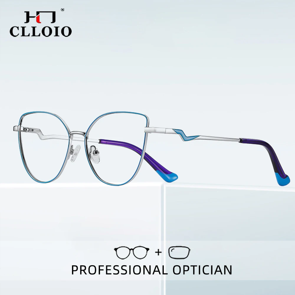 CLLOIO Fashion Cat Eye Reading Glasses For Women Anti Blue Light Myopia Prescription Glasses Female Hyperopia Optical Eyeglasses