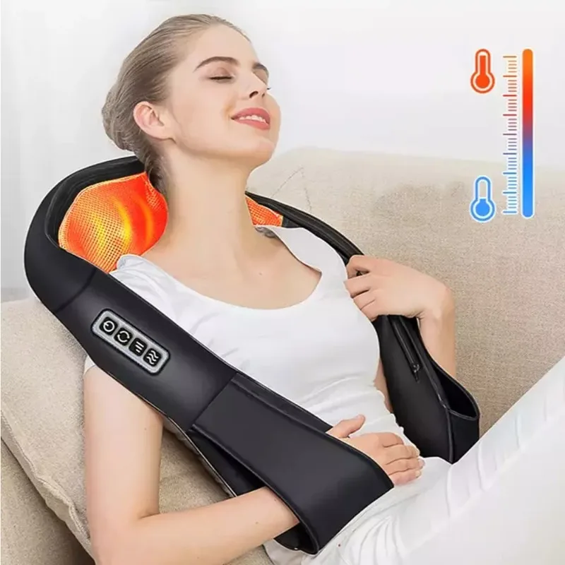 Masseur électrique cervical et dorsal en forme de U 24W, châle chauffant à branchement direct pour massage des tissus profonds par pétrissage, idéal pour la relaxation et le soulagement de la fatigue à la maison, au bureau ou en voiture
