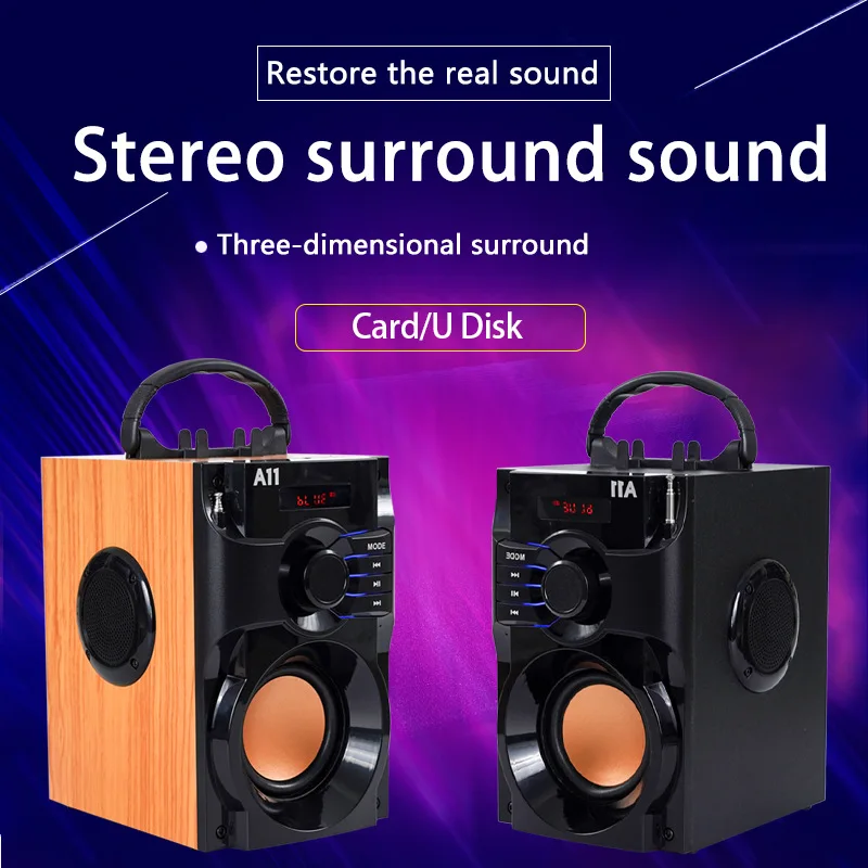 High Power Caixa De Som Wooden Bluetooth Speakers Home Karaoke with MIC Outdoor Portable Sound Column Wireless Stereo Subwoofer