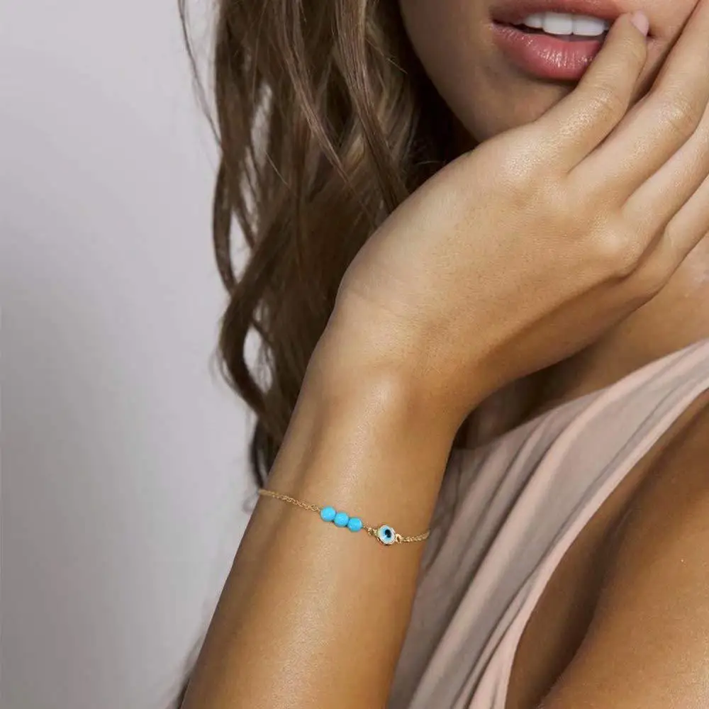 18K Gold-Plated Stainless Steel Natural Semi-Precious Stone Turquoises Splicing Blue Bracelet For Women Evil Eye  Jewelry