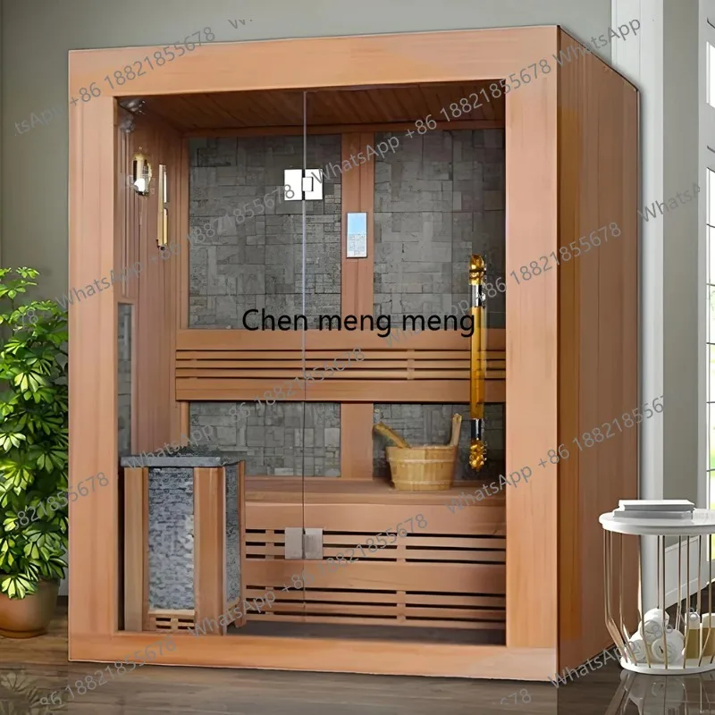 Customization.Indoor Double-person Fir Wood Far-infrared Sauna Room for Steam Bathing