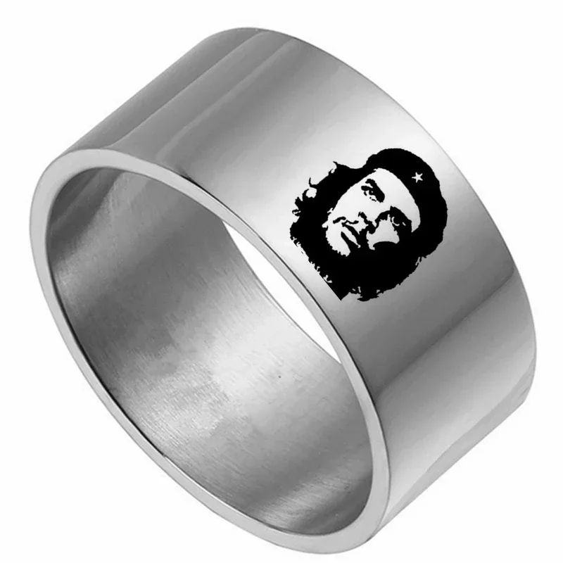 12MM Never Fade 316L Stainless Steel Rings Casual Party Ring Double Che Guevara Ring