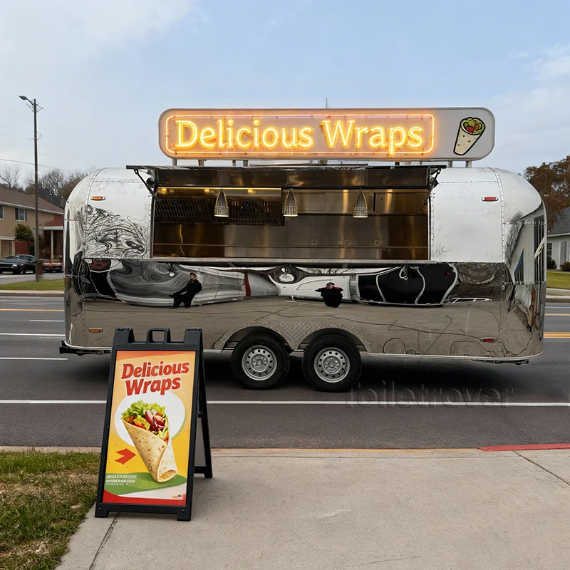 Street Mobile Food Trailers Hot Dog Pizza Custom Food Trailer Burger Doner Kebab Food Truck Restaurant Full Kitchen with Car