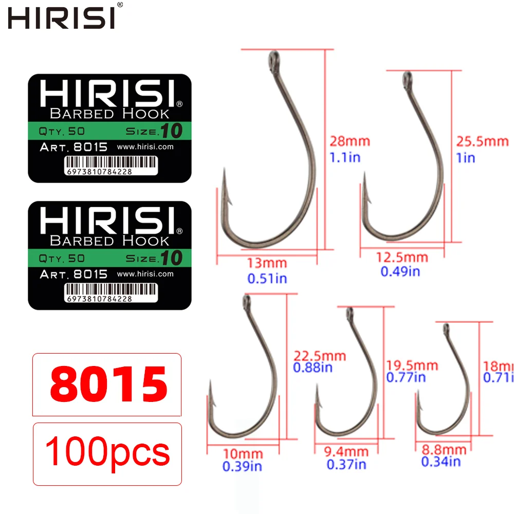 Hirisi 8015 100 Stück PTFE-beschichtete Angelhaken aus Hochkarbon-Stahl Rostfrei Scharf mit Widerhaken und Öse Angelzubehör – Detail 2