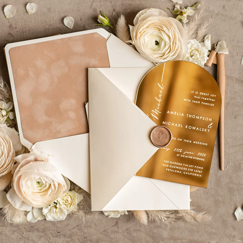 Custom gold acrylic wedding invitation 5x7 inches one-sided print party invitation menu cards