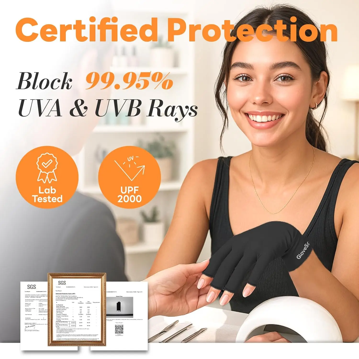 Gants de protection UV pour ongles, UPF50+ sans doigts, noirs, taille unique