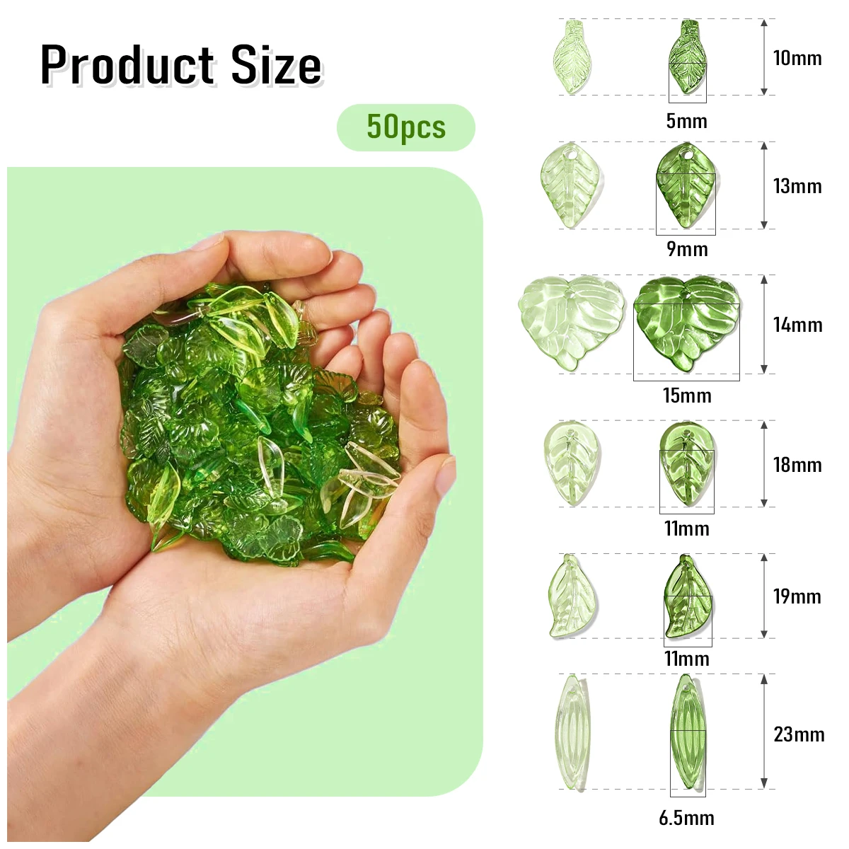 Mini Leaf Acrylic Beads (Light Green & Dark Green) | Nature-Inspired DIY Jewelry Kits for Necklace/Bracelet/Earring 50pcs/pack